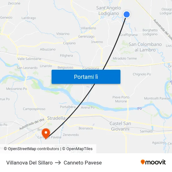 Villanova Del Sillaro to Canneto Pavese map