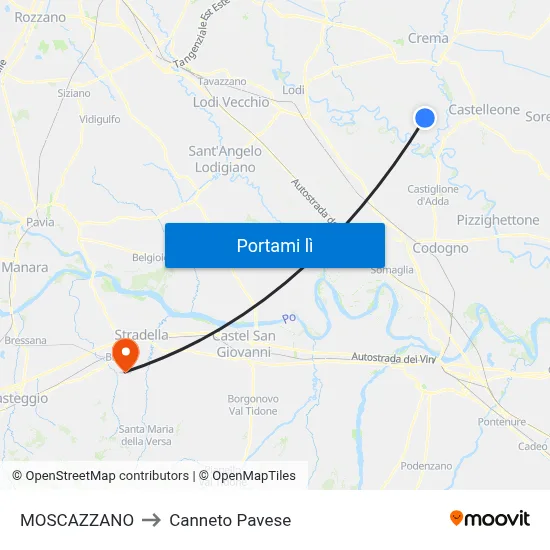 MOSCAZZANO to Canneto Pavese map