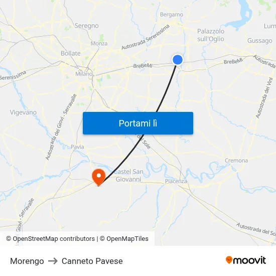 Morengo to Canneto Pavese map
