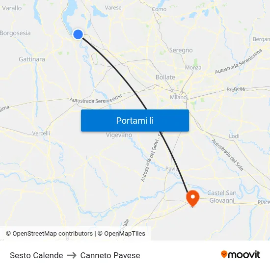 Sesto Calende to Canneto Pavese map