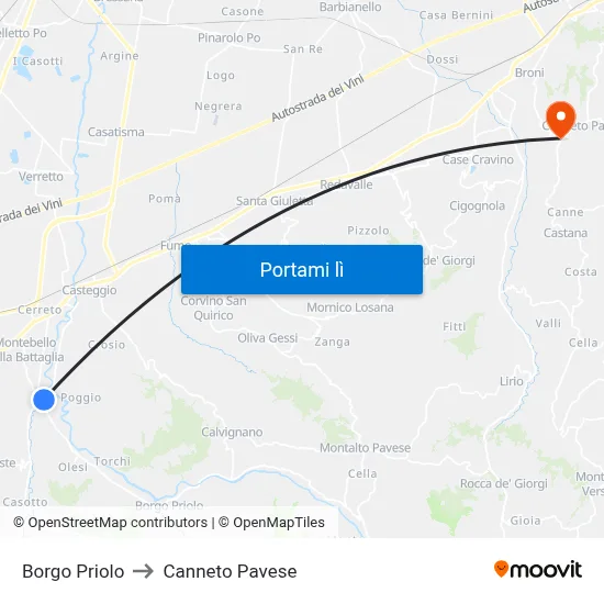 Borgo Priolo to Canneto Pavese map
