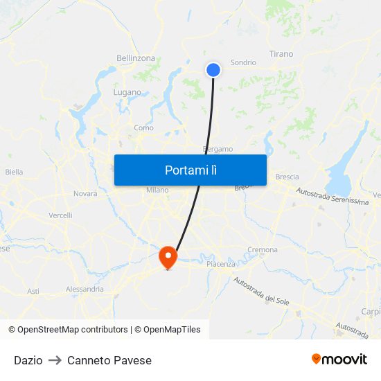 Dazio to Canneto Pavese map
