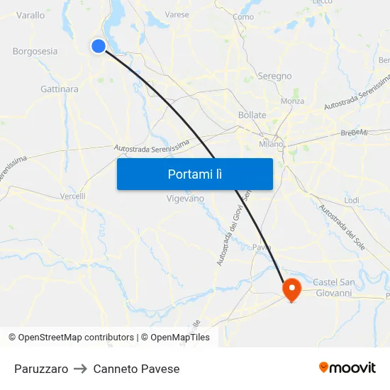 Paruzzaro to Canneto Pavese map