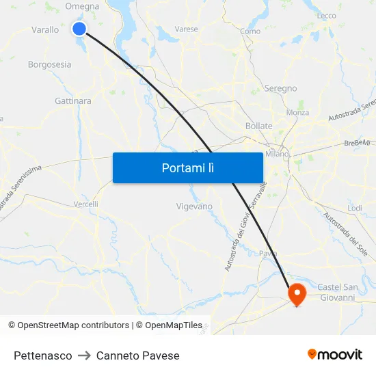 Pettenasco to Canneto Pavese map