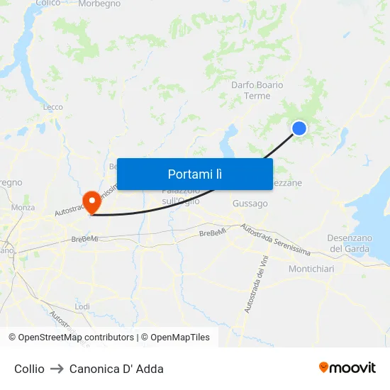 Collio to Canonica D' Adda map