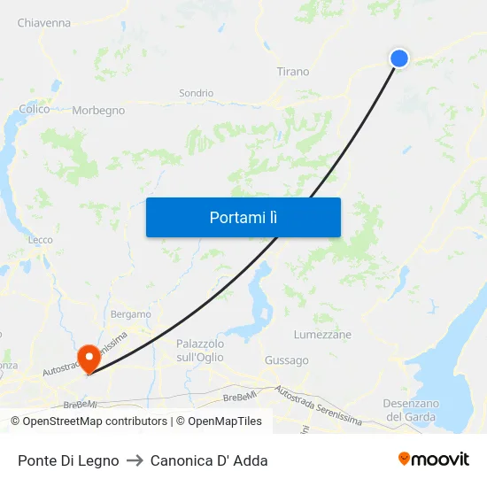 Ponte Di Legno to Canonica D' Adda map