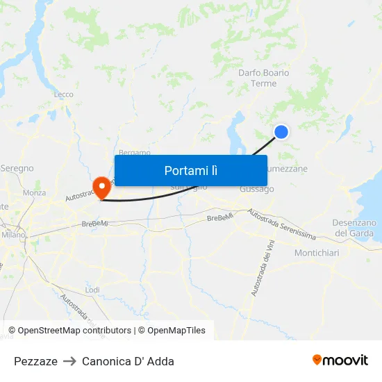 Pezzaze to Canonica D' Adda map
