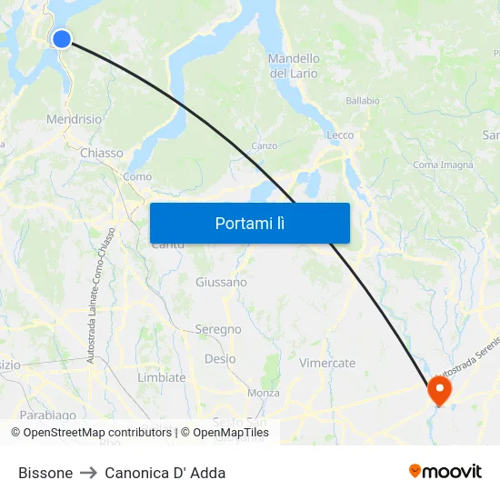 Bissone to Canonica D' Adda map