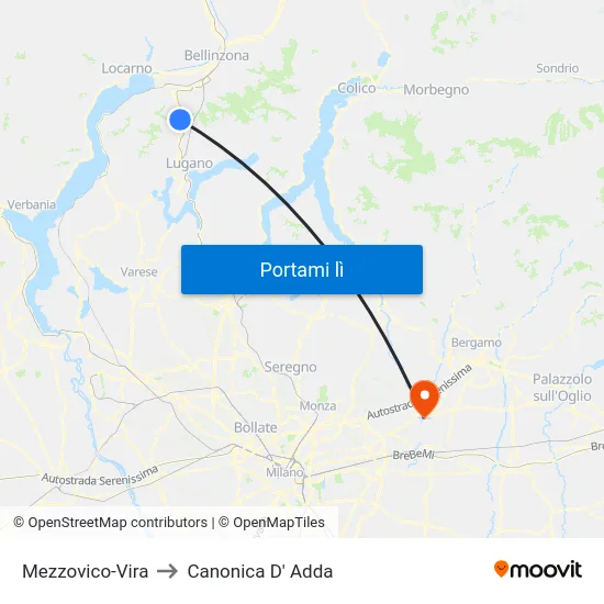 Mezzovico-Vira to Canonica D' Adda map