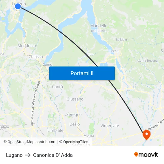 Lugano to Canonica D' Adda map