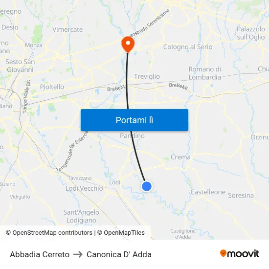Abbadia Cerreto to Canonica D' Adda map