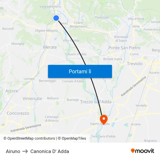 Airuno to Canonica D' Adda map