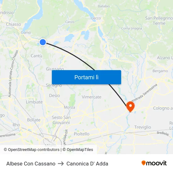 Albese Con Cassano to Canonica D' Adda map