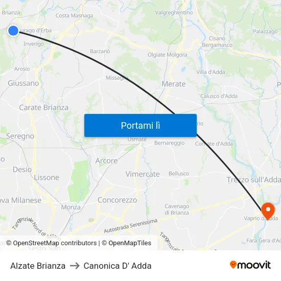Alzate Brianza to Canonica D' Adda map