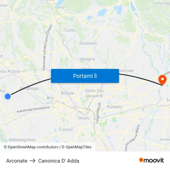 Arconate to Canonica D' Adda map