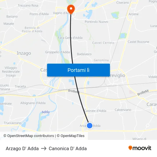 Arzago D' Adda to Canonica D' Adda map