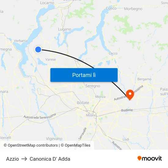 Azzio to Canonica D' Adda map