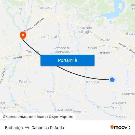 Barbariga to Canonica D' Adda map
