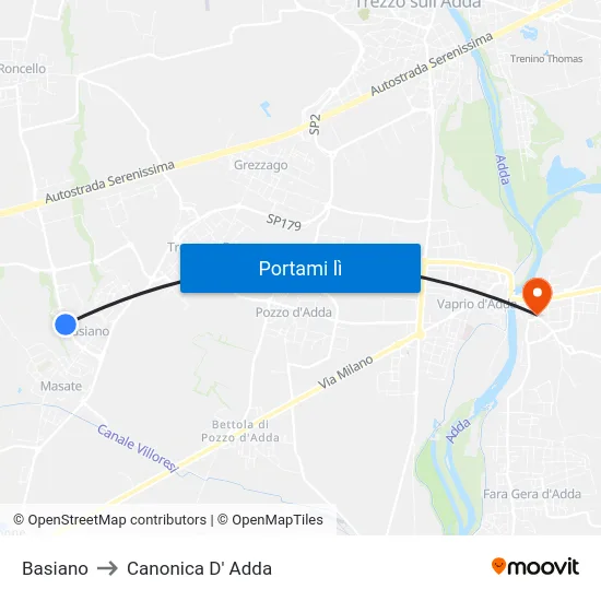 Basiano to Canonica D' Adda map