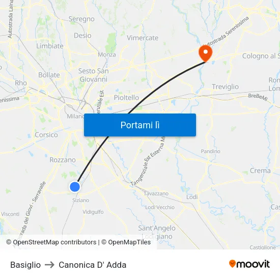 Basiglio to Canonica D' Adda map