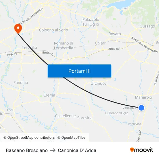 Bassano Bresciano to Canonica D' Adda map