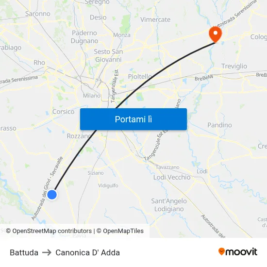 Battuda to Canonica D' Adda map