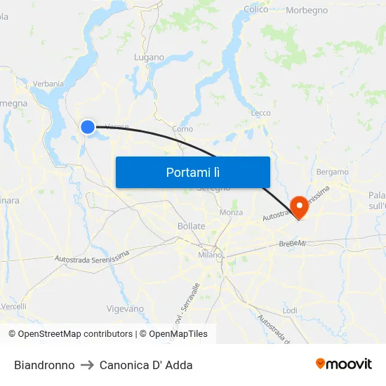 Biandronno to Canonica D' Adda map