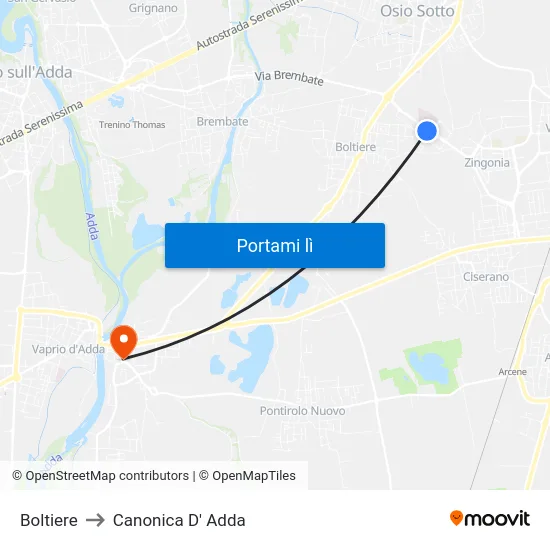 Boltiere to Canonica D' Adda map