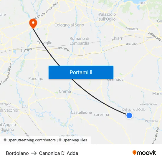 Bordolano to Canonica D' Adda map