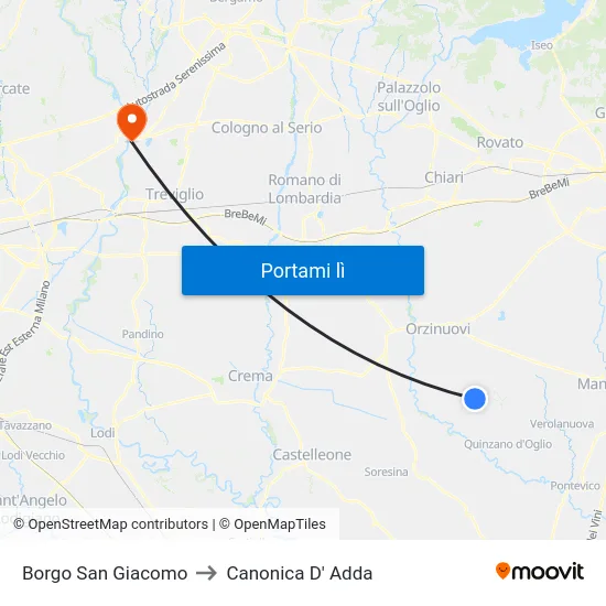 Borgo San Giacomo to Canonica D' Adda map