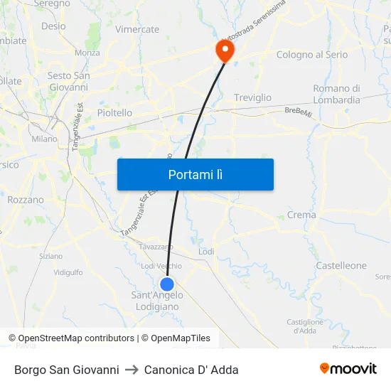 Borgo San Giovanni to Canonica D' Adda map