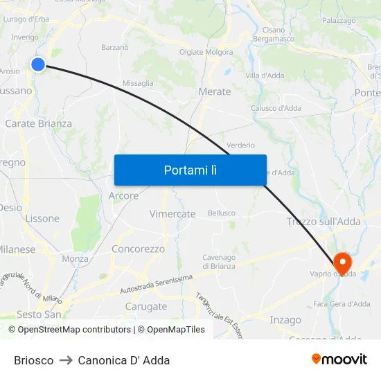 Briosco to Canonica D' Adda map