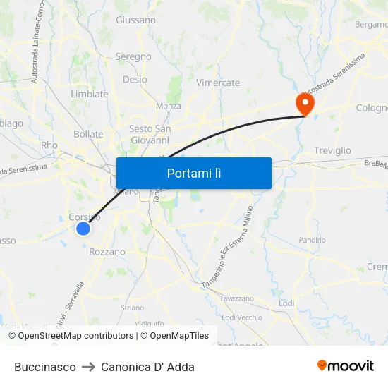 Buccinasco to Canonica D' Adda map