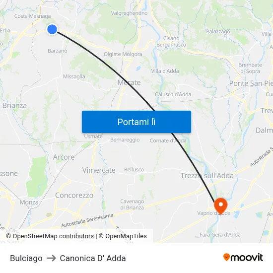 Bulciago to Canonica D' Adda map