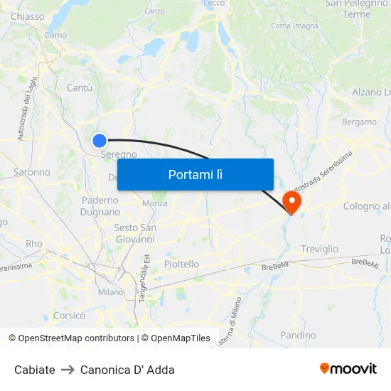 Cabiate to Canonica D' Adda map