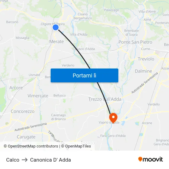 Calco to Canonica D' Adda map