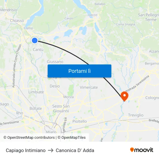 Capiago Intimiano to Canonica D' Adda map