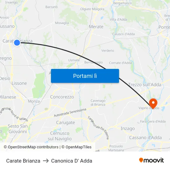 Carate Brianza to Canonica D' Adda map