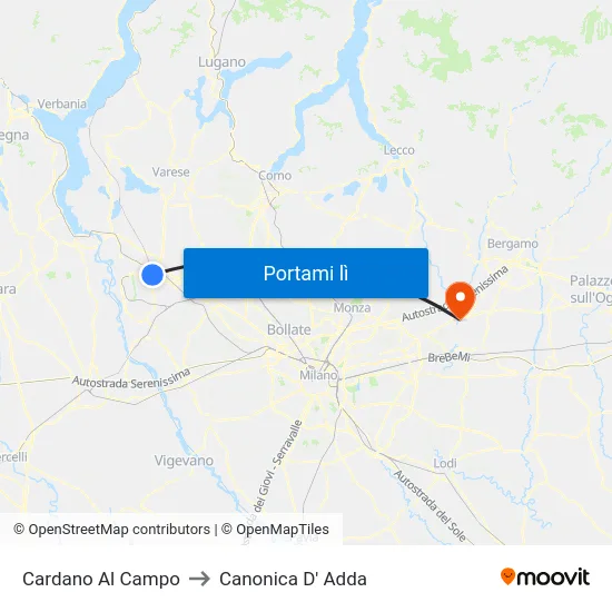Cardano Al Campo to Canonica D' Adda map