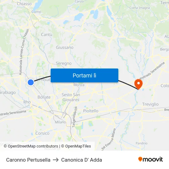Caronno Pertusella to Canonica D' Adda map