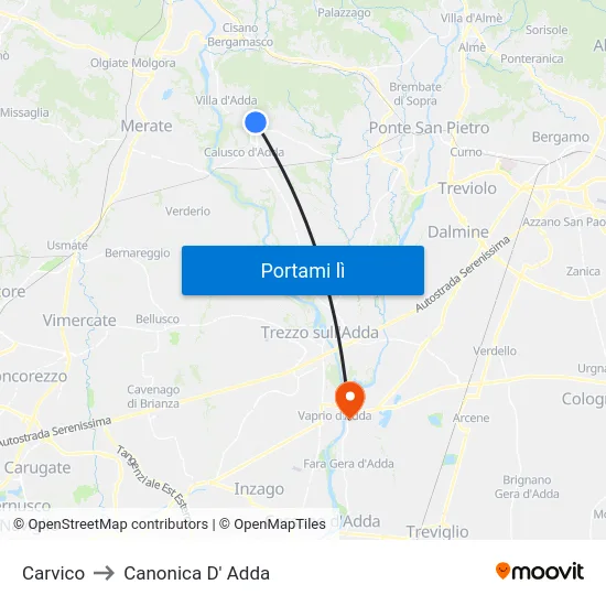 Carvico to Canonica D' Adda map