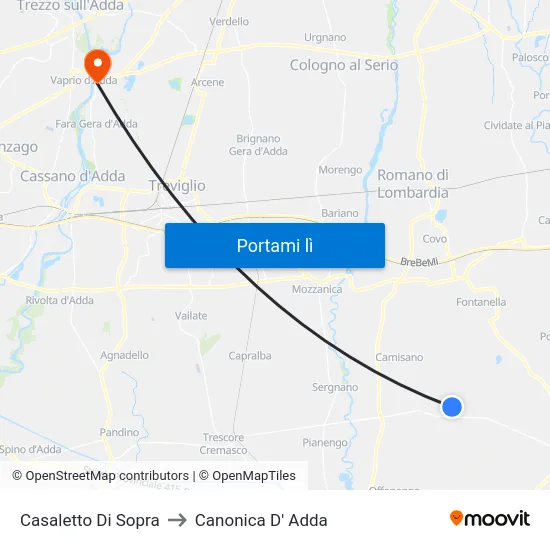 Casaletto Di Sopra to Canonica D' Adda map