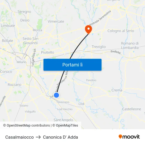 Casalmaiocco to Canonica D' Adda map