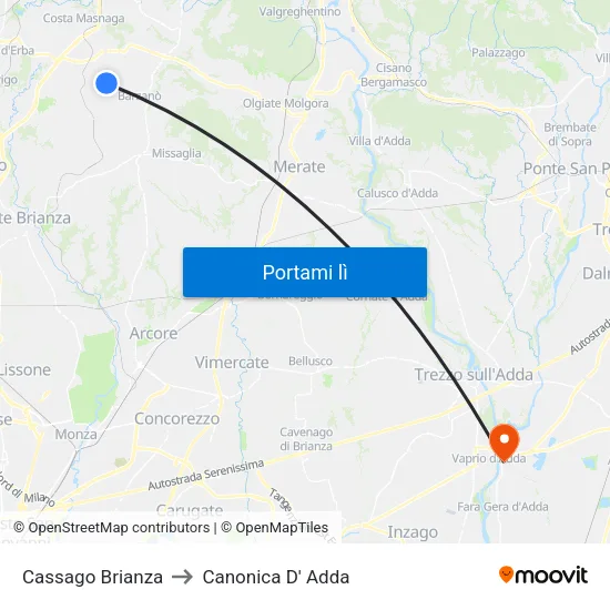 Cassago Brianza to Canonica D' Adda map