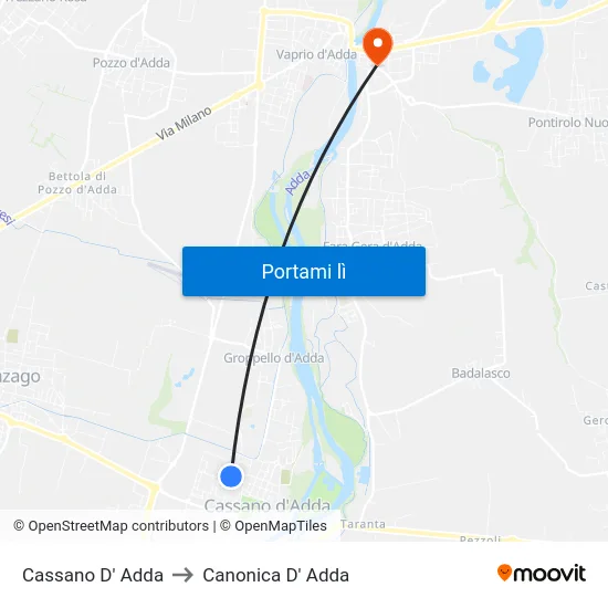 Cassano D' Adda to Canonica D' Adda map