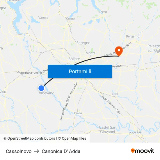 Cassolnovo to Canonica D' Adda map