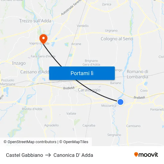 Castel Gabbiano to Canonica D' Adda map