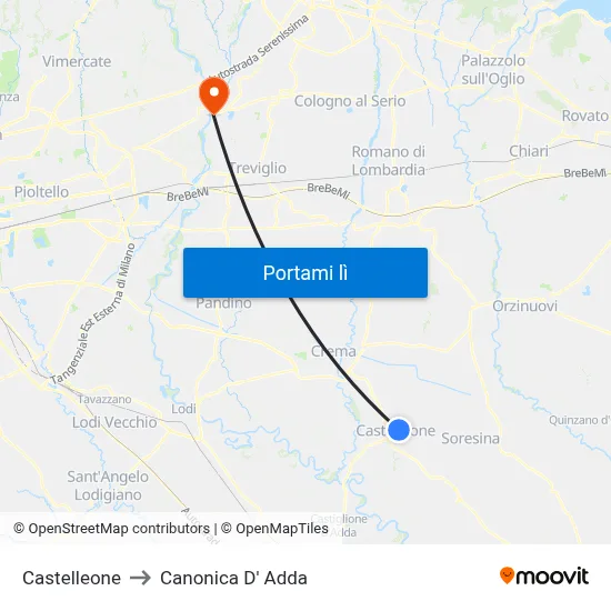 Castelleone to Canonica D' Adda map