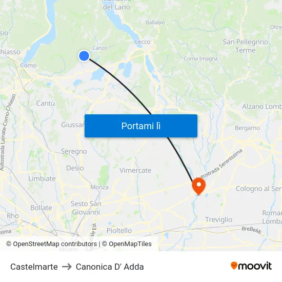 Castelmarte to Canonica D' Adda map
