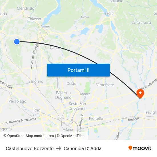 Castelnuovo Bozzente to Canonica D' Adda map